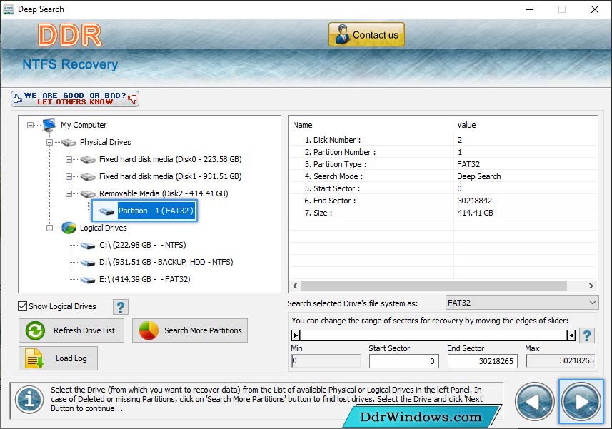 Select Partition Drive Select Partitions Drive